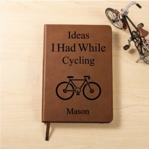 Personalized Bicycle A5 Leather Notebook with Name Daily Use Birthday Gift for Cycle Enthusiast