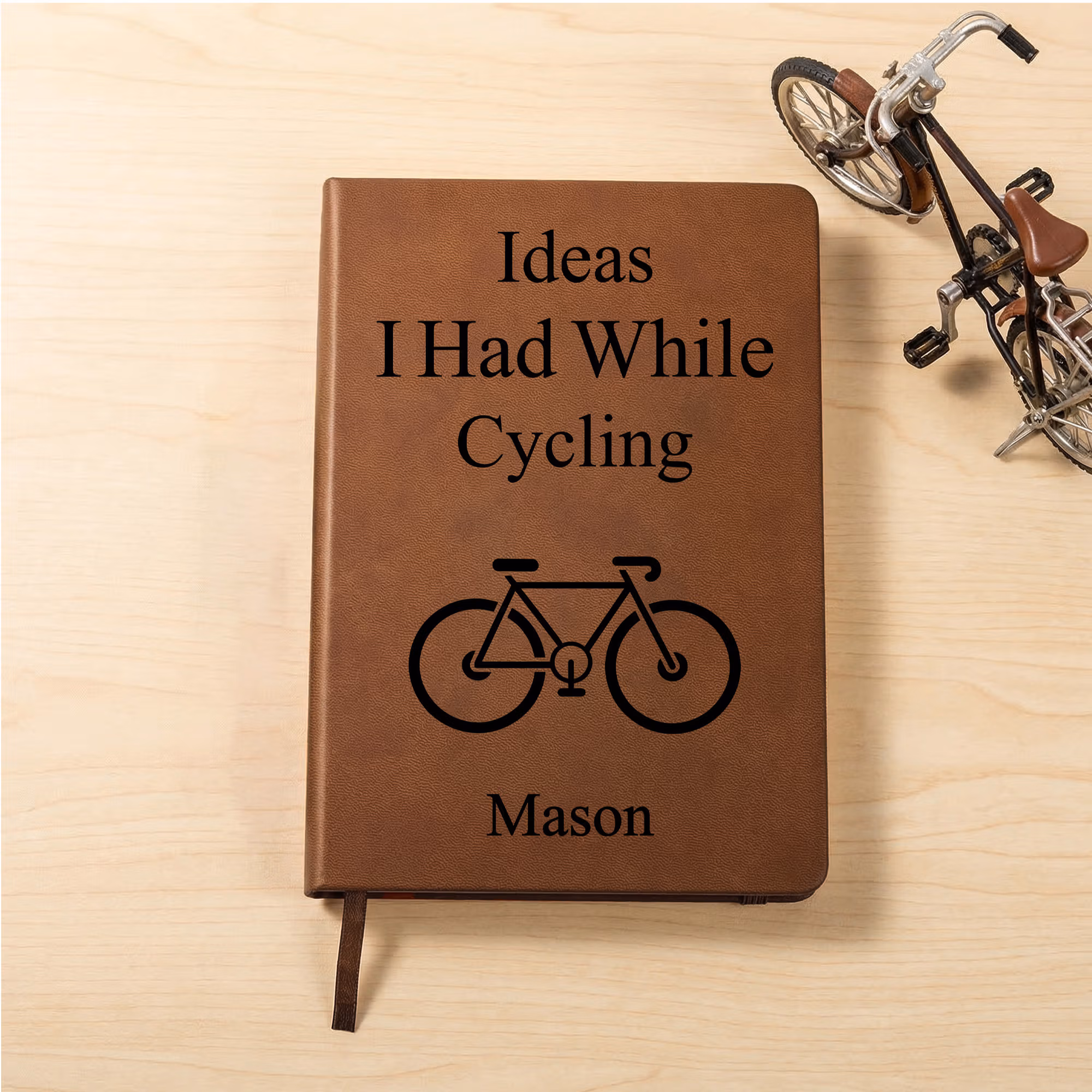 Personalized Bicycle A5 Leather Notebook with Name Daily Use Birthday Gift for Cycle Enthusiast