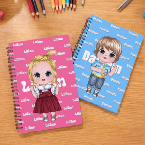 Personalized Cute Cartoon Character A5 Spiral Journal Notebook with Name Daily Use Birthday Gift for Boys Girls