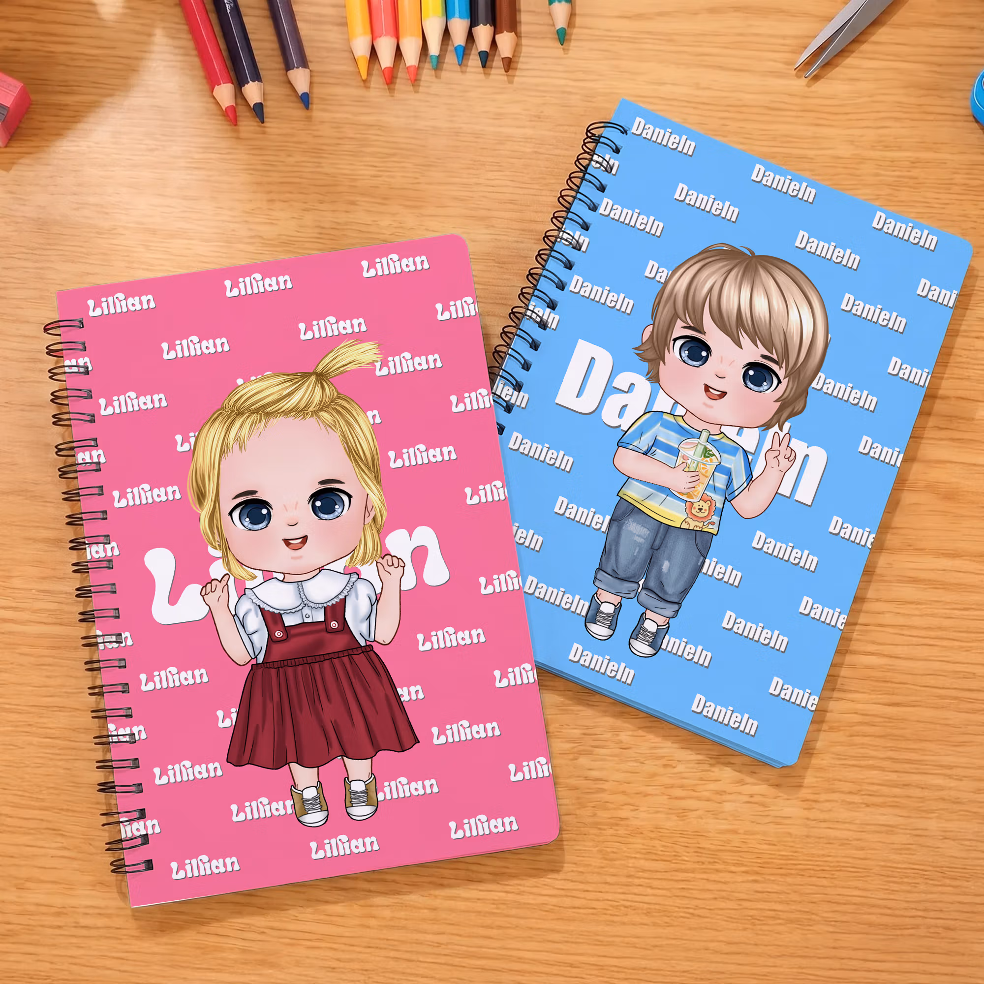 Personalized Cute Cartoon Character A5 Spiral Journal Notebook with Name Daily Use Birthday Gift for Boys Girls