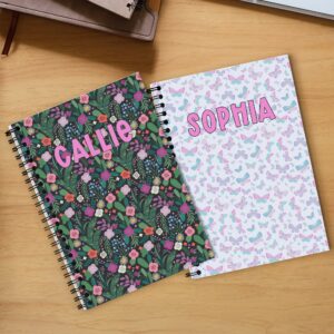 Personalized Flower Butterfly Heart Watercolor Blending A5 Journal Notebook with 60 Lined Pages and Name Back to School Birthday Gift for Girls Women