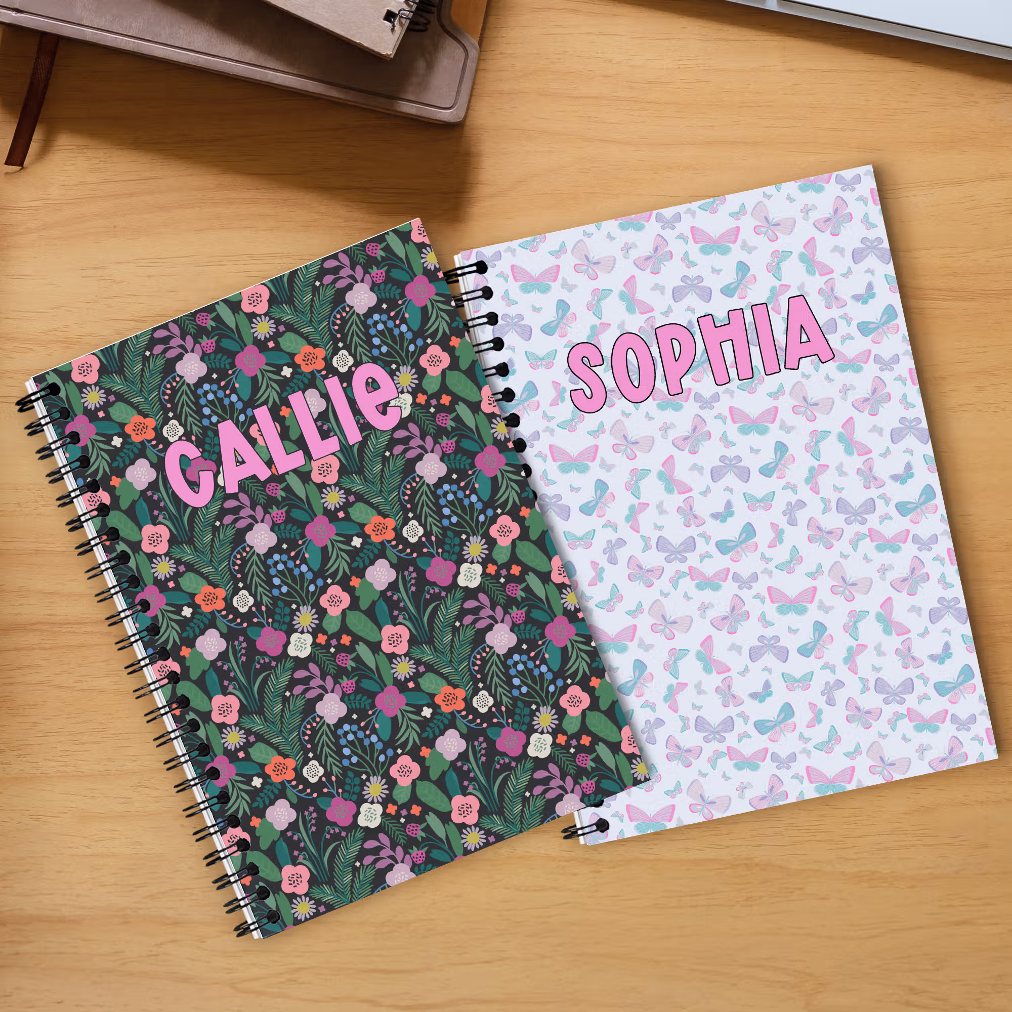 Personalized Flower Butterfly Heart Watercolor Blending A5 Journal Notebook with 60 Lined Pages and Name Back to School Birthday Gift for Girls Women