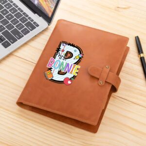 Personalized Funny Cartoon Book Pen Initial A5 Leather Notebook Cover with Name and Compartments Gratitude Teacher's Day Gift for Teachers
