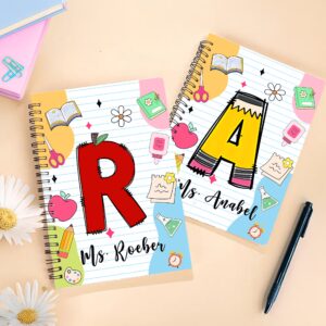 Personalized Pencil Apple Crayon Initial A5 Spiral Notebook with 60 Lined Pages Back to School Teacher's Day Appreciation Gift for Teacher