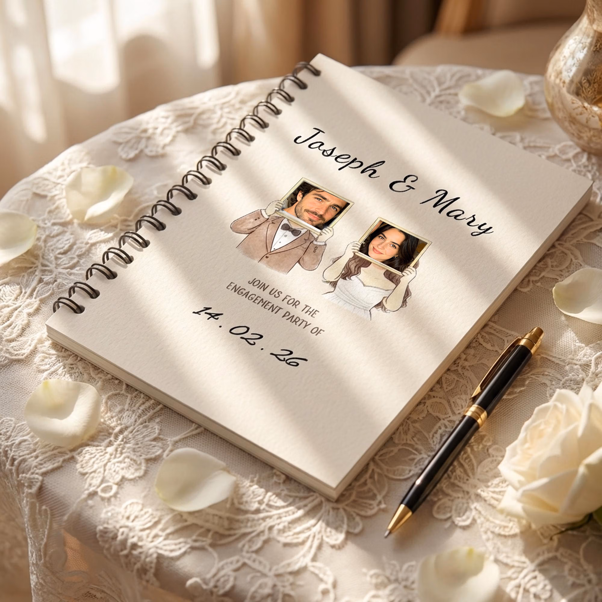 Personalized Photos Exquisite Spiral A5 Notebook 120 Lined Pages with Names and Date Daily Use Anniversary Wedding Gift for Couple Wife Husband