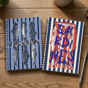 Personalized Sardines Flatfish Spiral A5 Notebook with Name, Softcover A5 Notebook, Birthday/Back to School Gift for Fishing Lovers/Students